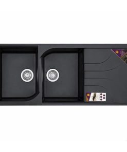 سینک ظرفشویی گرانیت توکار دو لگنه پارادایز مدل TURKEY-210HELMA-BLACK-AKlil
